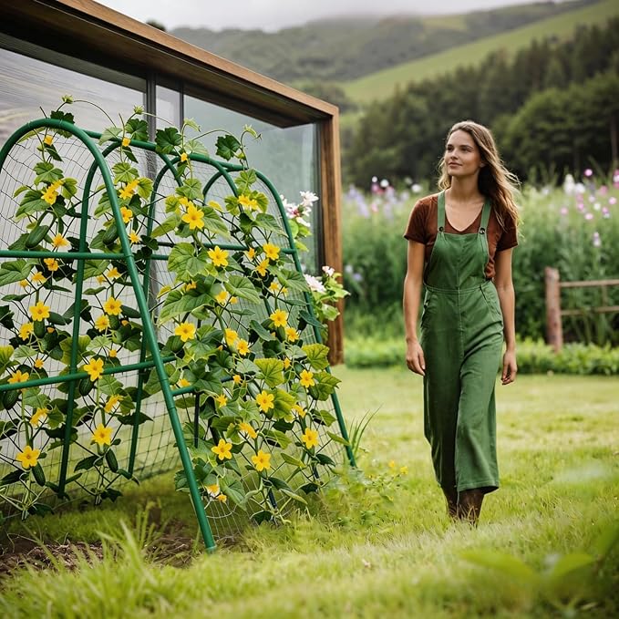 Garden Arch Trellis for Climbing Plants Outdoor, 4 ft x 5.3 ft Cucumber & Melon Trellis for Raised Beds, u-Shape Plant Support for Climbing Vegetables, Grapes & Roses, Green