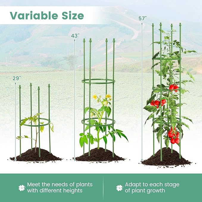 Happygrill 2-Pack Garden Tomato Trellis, 57” Plant Support & Tomato Cages w/Adjustable Height for Climbing Vines, Potted Plants, Vegetables, 2-in-1 Outdoor Heavy-Duty Plant Stake for Backyard Patio