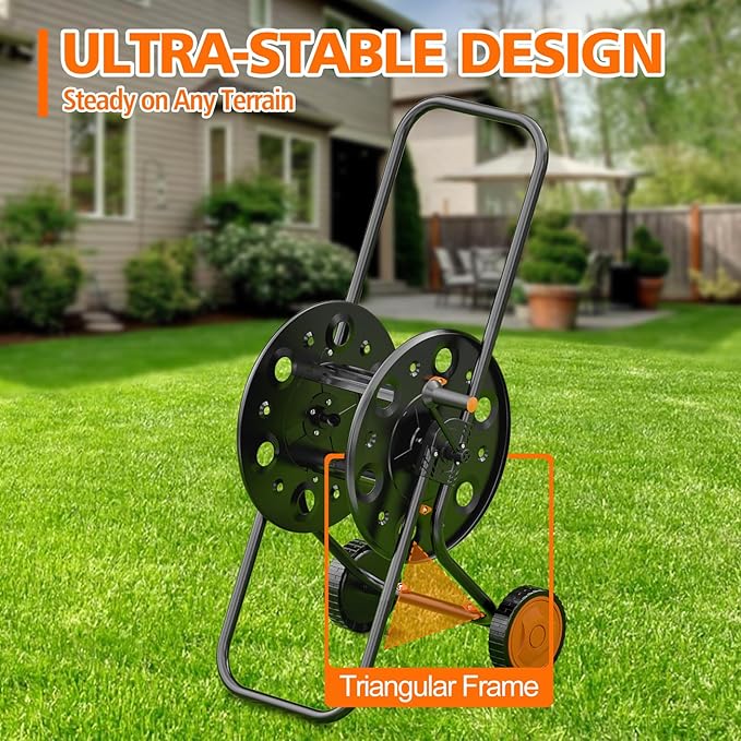 SPECILITE Garden Hose Reel Cart, Holds 75-150 Ft of Hose Storage Holder, Portable Metal Hose Caddy with Wheels, Outdoor Water Hose Reels for Car Washing and Garden Watering