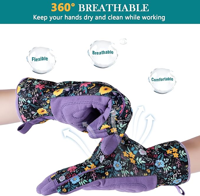 Trifabricy Gardening Gloves for Women, Breathable Leather Garden Gloves with Grip, Thorn-Proof Puncture-Resistant Work Gloves
