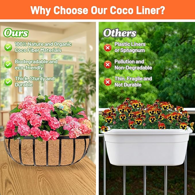 4 Pack 30 Inch Trough Coconut Liners for Planters- Natural Coco Liner Window Box Liners Replacement, Coconut Fiber Planter Liner for Outdoor Flower Planters, Deck Railings, Fence and Balcony