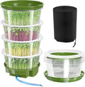 4-Tier Sprouts Growing Kit with Drain Hose & Ventilation Holes, Stackable Microgreens Growing Sprouting Trays Including Blackout Cover, Soil-Free Sprouter for Planting Broccoli Alfalfa Bean Seeds