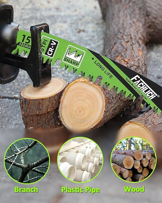 15-Inch Pruning Blades for Wood - Reciprocating Saw Blades Set, FACHLICH Arc Cutting Edge 6TPI Saw Blades for Tree Pruning, Wood Cutting(10 Pack)