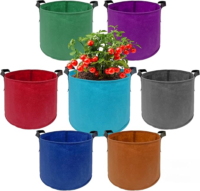 7 Pack 7 Gallon Plant Grow Bags - Mixed 7 Colors with Reinforced Handles & Aeration Design, Ideal for Tomato, Flowers & Fruits