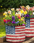 10 Gallon Grow Bags Planter Bag, Independence Day Vintage USA Flag Red Stripe Fabric Plant Pots with Handle,Flower Grow Bag for Vegetable Potato Tomato, Patriotic Star on Blue Gardening Bags