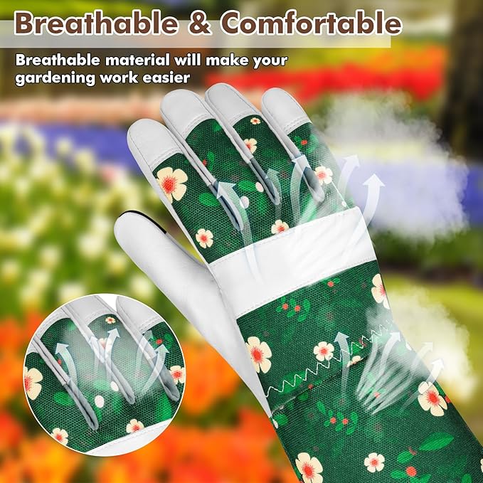 Leather Long Gardening Gloves for Women Thorn Proof Garden Gloves Yard Working Gloves
