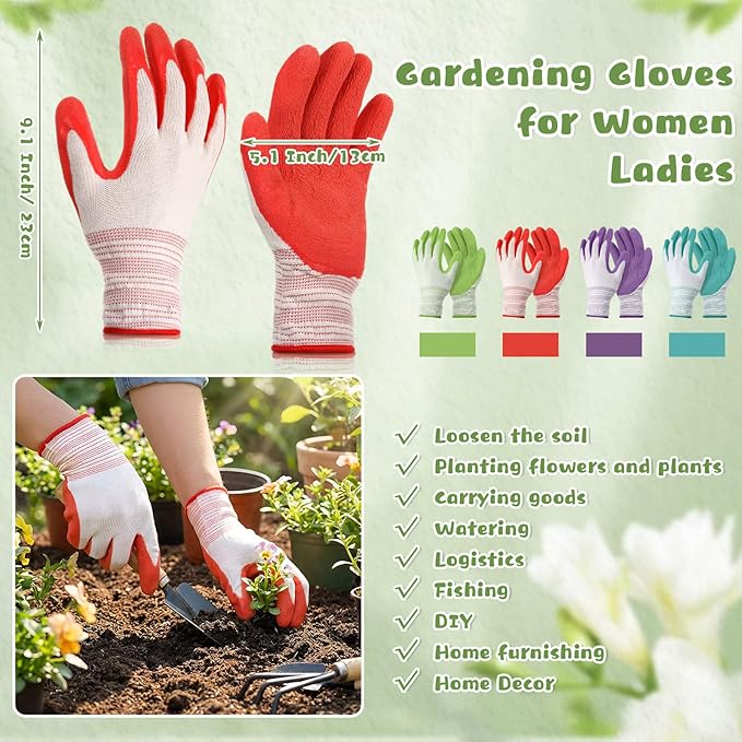 12 Pairs Gardening Gloves Bulk for Women Breathable Rubber Coated Yard Garden Gloves Ladies Outdoor Protective Work with Grip