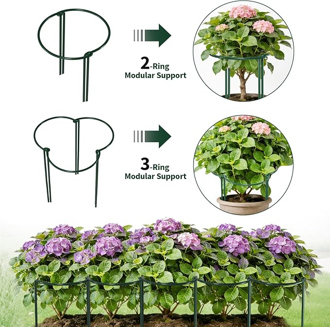 AMAGABELI GARDEN & HOME 6 Pack Plant Support Stakes 10" W x 24" H Heavy Duty Half Round Peony Cage Metal Garden Support Structures Plant Cage with Ties for Indoor Flower Tomato Hydrangea Monstera