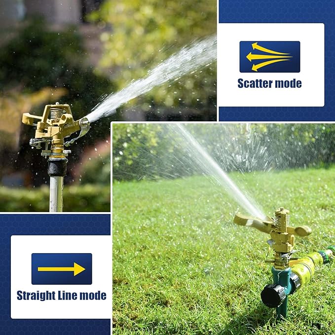 Brass Impact Sprinkler Head - 1/2 Inch Impact Sprinklers with Adjustable Nozzles for 360 Degrees Watering, Ideal for Large Patio Garden Irrigation - 3 PCS