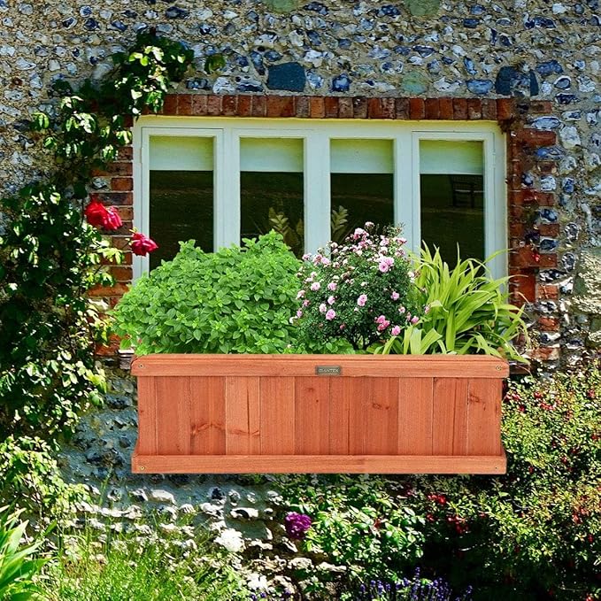 Giantex Raised Garden Bed Set of 2, Wooden Planter Window Mounted Plant Box for Flower Vegetable Herbs, Indoor & Outdoor Wood Planting Box for Yard Garden Patio Balcony, 28"x10"x10"