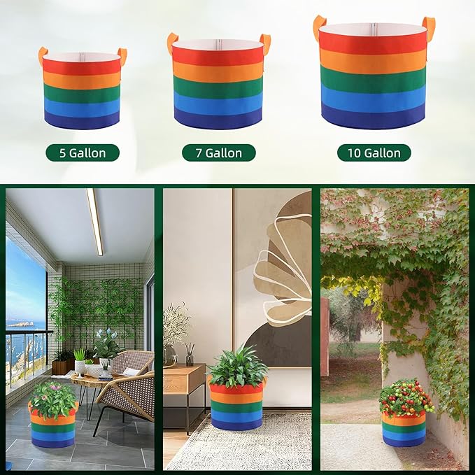 6 Pack 5 Gallon Grow Bags, Heavy Duty Thickened Colorful Nonwoven Plant Fabric Pots with Handles, Five-Color Tone Garden Plant Bags for Fruits Vegetables Flowers Herb