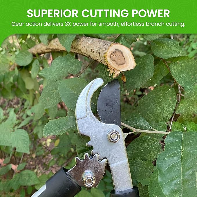 GARDEN GURU Bypass Loppers Tree Trimmer Clipper 3X Cutting Power Gardening Loppers Pruning Shear, Comfort Grip Handles, High Carbon Steel Blade, Heavy Duty Branch Cutter, Cut Thick Branches w Ease (4)