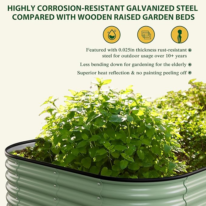 BlueWish 8x4x2FT Raised Garden Bed with 3 Aluminum Support Rods, Many-in-1 Modular Planter Box with Bottomless Design, 24’’H Galvanized Raised Garden Bed for Vegetable, Flower, Fruit, Olive Green