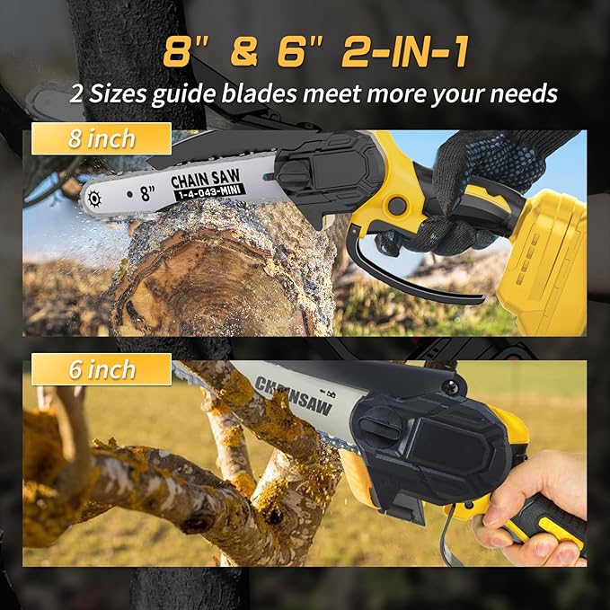 Mini Chainsaw Cordless Compatible for Dewalt Battery 20V MAX, 8 Inch & 6 Inch Cordless Chain Saw, Handheld Electric Power Chain Saw for Wood Cutting, Gifts for Men Dad Husband(Battery Not Include)
