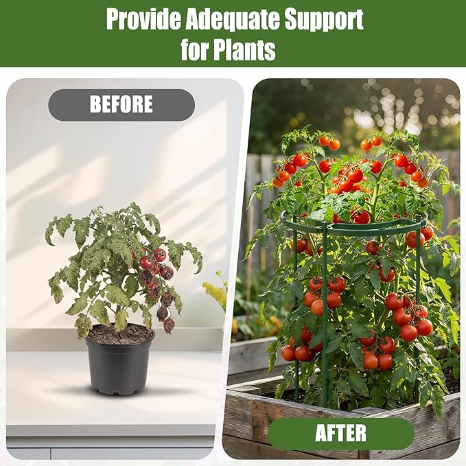 4 Pack Peony Cages and Supports, 11.8" D x 25" H Tall Plastic Plant Supports for Outdoor Plants, Peony Support Cage Flower Support Rings, Plant Support Ring for Rose Tomato Hydrangea Strawberry