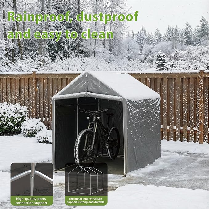 Outdoor Bike Shed, 6 x 4 ft Bicycle Storage Shed - Storage Shed with Roll-Up Door and Ventilation Window, Waterproof and Windproof PE Tarpaulin Tool Shed, Garden, Backyard, Portable Small Shed