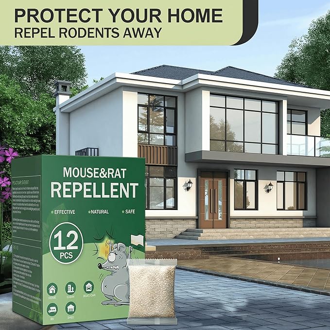 Mouse Repellent Pouches - 12 Pack Extra Strength Peppermint Oil Rodent Deterrent - Natural Indoor & Outdoor Protection for Garage, Storage, RV, Attic & Car - Plant-Based Rat & Squirrel Repeller