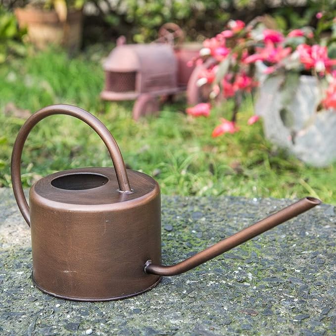 Topadorn 1.3L Watering Can for Indoor and Outdoor Plants - Long Spout Water Can for Garden, Flower, House Plants, Decorative Brown Watering Can