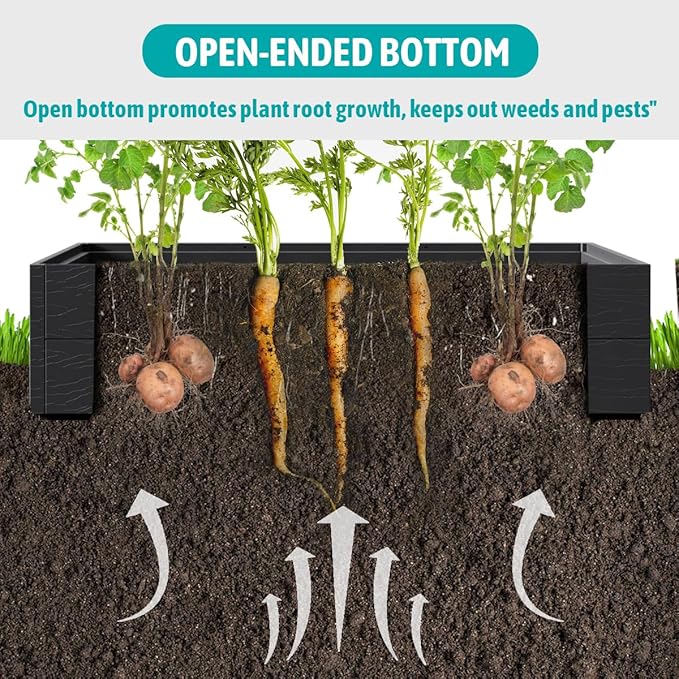 FONTOI 4x4x2ft Raised Garden Beds Outdoor, Divisible Elevated Planter Boxes Outdoor for Planting Plants Vegetables Flowers, 48x48x24 Planter Raised Beds for Gardening with Easy Assembly, Square Black