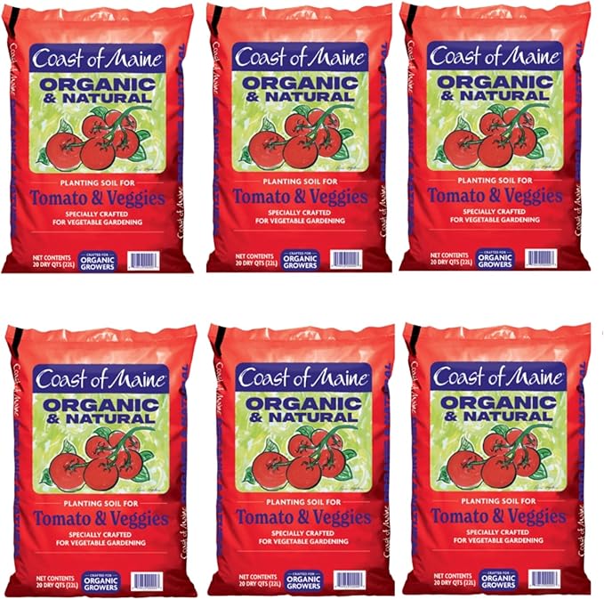 Coast of Maine Organic & Natural Planting Soil for Vegetables & Tomatoes - Premium Planting Soil w/ Composted Manure, Sphagnum Peat Moss for Multi Use Ground & Containers - Enhanced Drainage (20 Qt)
