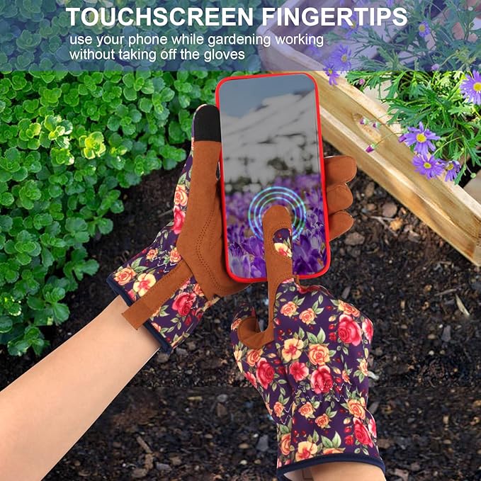 Leather Gardening Gloves for Women Thorn Proof Garden Gloves Touch Screen Working Gloves Gifts,M