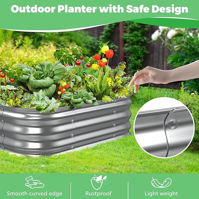 Galvanized Raised Garden Bed, 3x3x1ft Garden Planter Bed Outdoor, Heavy Duty Rustproof Steel Raised Bed Kit for Gardening Vegetables Fruits Flowers Grow, Silver
