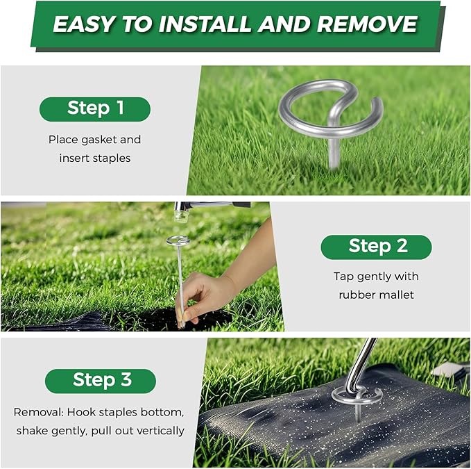 100pcs Landscape Fabric Pins, Heavy Duty Galvanized Landscape Staples Weed Barrier Stakes Lawn Staples with Staples Remover Mallet Yard Stakes Staples for Lawn Edging Ground Cover Outdoor Gardening