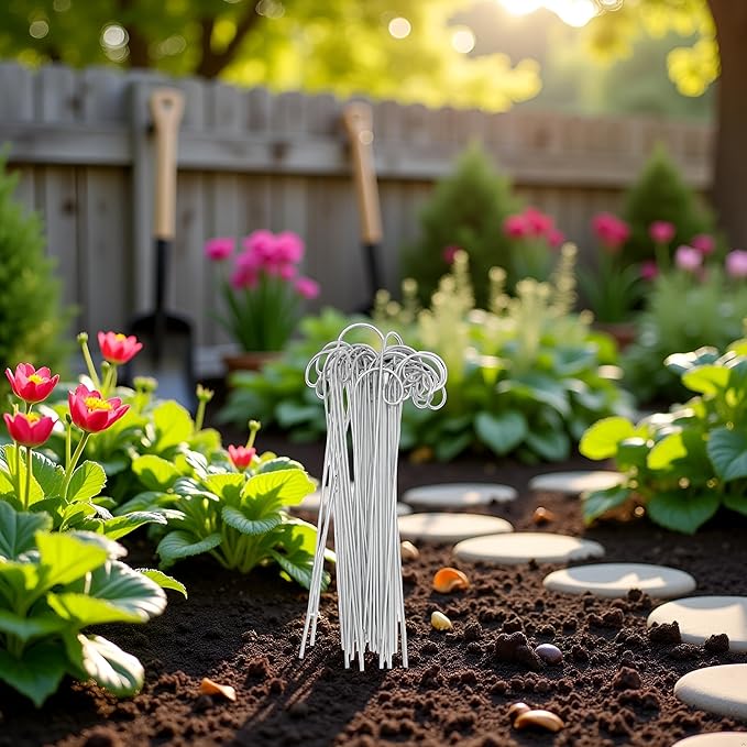 20 Pcs Silver Garden Plant Label Hooks, Markers Stake, Plant Sign Stake Rustproof Deformed Garden Plant Sign Hooks Hanging Rods for Flower, Planter,Plant Support Garden Stakes (20cm)
