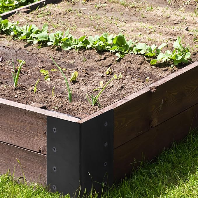 4 Pack Raised Garden Bed Corner Brackets, 3"x 3" x 6" Metal Corner Brackets for 9"-12" Garden Bed with Screws for Wood Frame, Flower or Vegetable Planter Garden