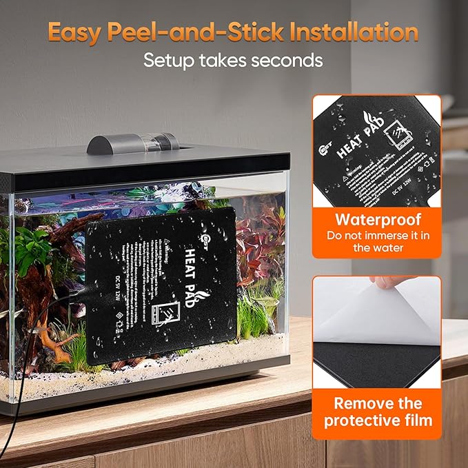 Waterproof Heating pad Plant Heating pad 8.0x8.0Inch 12W Under Tank Terrarium Heating Mat, Reptile Heat Mat, Reptile Heating Pad for Turtle, Lizard, Hermit Crab, Frog, Snake ﻿﻿