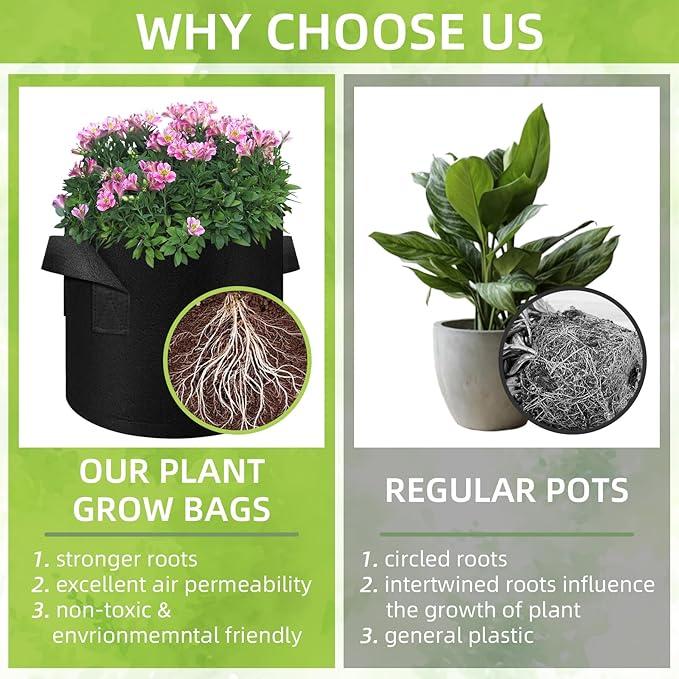 40-Pack 3 Gallons Grow Bags, Non-Woven Fabric Pots Plant Bags, Plant Grow Bags with Handles, Garden Plant Bags for Potatoes, Carrots, Tomatoes and Other Vegetable,Fruits