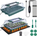 Biupky 2 Set 40-Cell Seed Starter Trays with 1 Set of Grow Light and 25 x 50 cm Seedling Heat Mat, 3.6" Higher Cover, Adjustable Vents, Drainage Holes, Green Propagation Tray for Planting Seeds