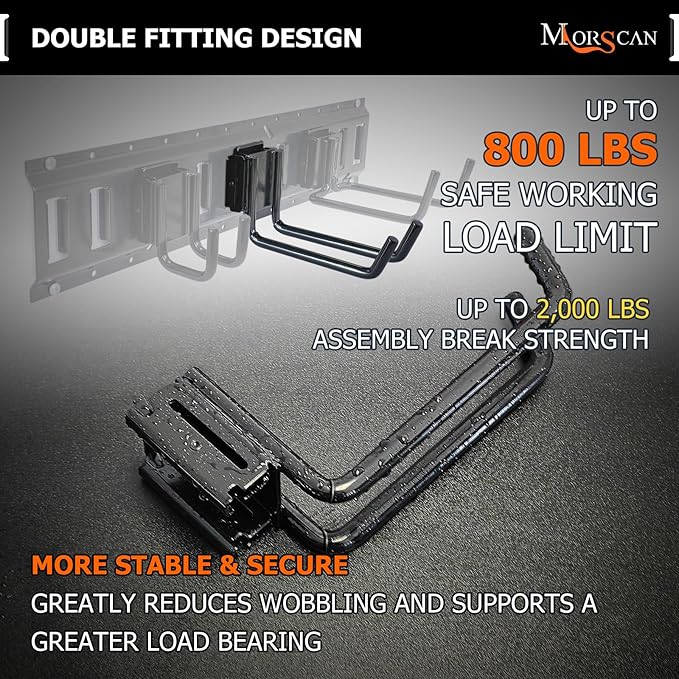 4-Pack 2"x6" Heavy-Duty E-Track Double Fitting J Hooks with Extra Rubberized Dip-Coating - Stable Organizers for Trailers, Trucks & Garden Tools