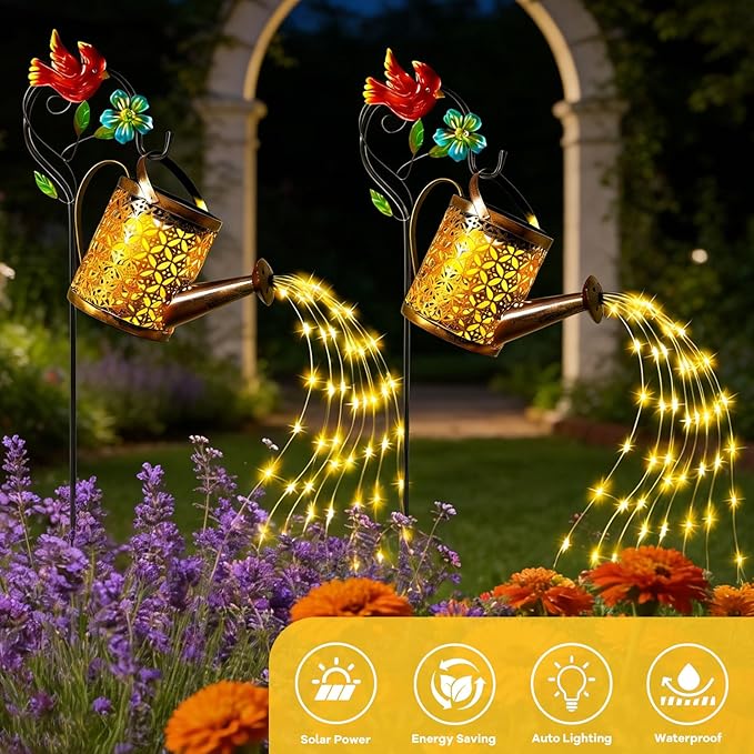 Solar Watering Can Lights, Waterproof Garden Lanterns with Shepherd Hook, Butterfly Hanging Lanterns Decor for Patio Yard Lawn Walkway, Perfect Gardening Gift for Women Mom Grandma (Hummingbird-A)