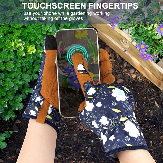 Leather Gardening Gloves for Women Thorn Proof Garden Gloves Touch Screen Working Gloves Gifts,M