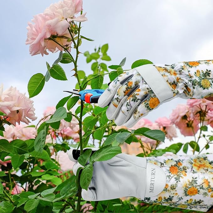 Leather Long Gardening Gloves for Women Thorn Proof Garden Gloves Yard Working Gloves