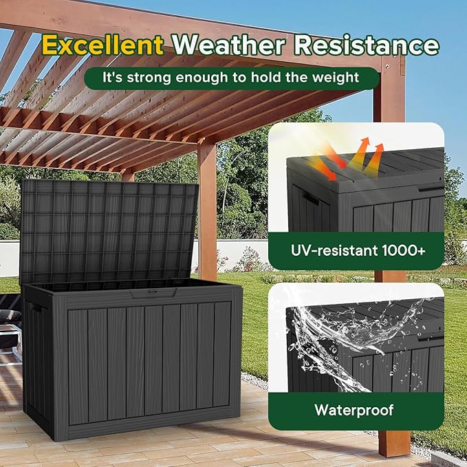 45 Gallon Resin Deck Box, Lockable Outdoor Storage Box for Patio Cushions Storage Furniture,Garden Tools, Pool Supplies, Weatherproof and UV Resistant (Black)