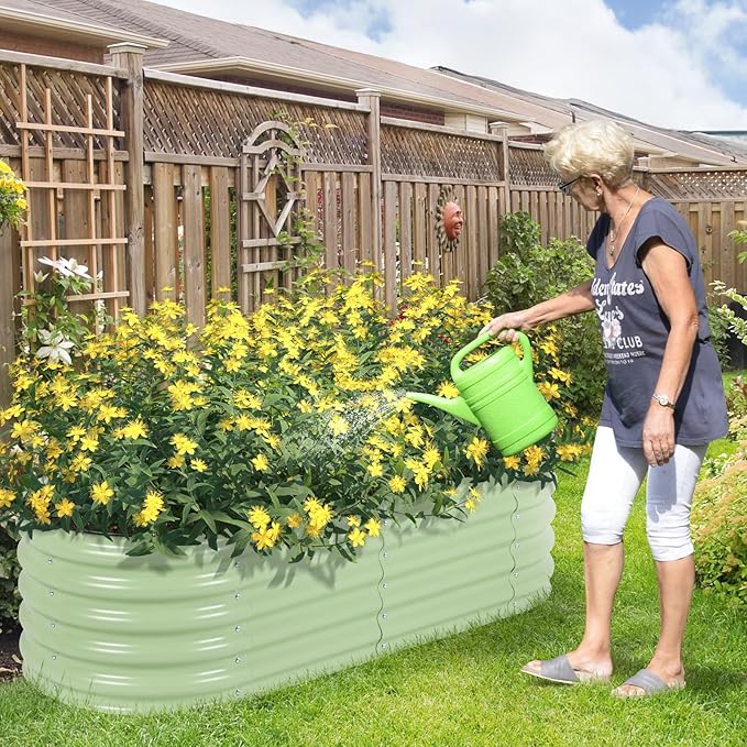 Aoodor 17" Tall Oval Galvanized Raised Garden Bed Kit, 4-in-1 Large Metal Outdoor Planter Box for Vegetables, Flowers, and Herbs, 5 x 2 x 1.5 Ft, Olive Green