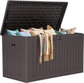 YITAHOME 220 Gallon Extra Large Deck Box, Double-Wall Resin Outdoor Storage Box with Flexible Divider for Patio Cushions Pool Supplies Garden Tools, 990 lbs Load Capacity, Lockable (Brown)