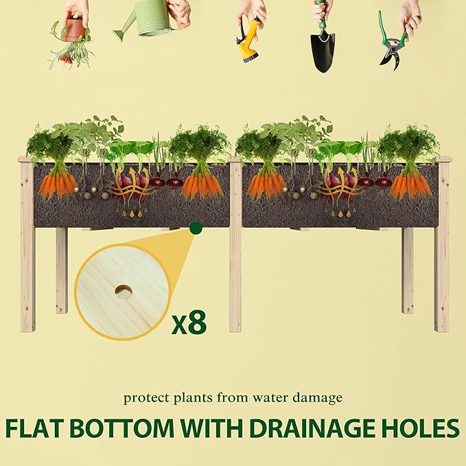 MUPATER 6x1.8ft Raised Garden Bed with Legs, Planter Box with Drainage Holes, Wood Raised Bed Garden for Plants, Vegetables, Flowers, Herbs, 309 lbs Capacity, 6.8 Cubic Feet Big Space, Natural Wood