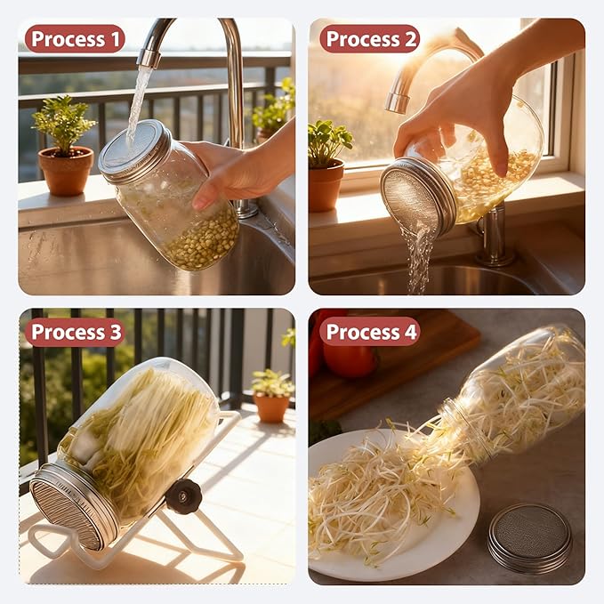 Seed Sprouting Jar Lid Kit with 9 Pack Stainless steel filter sheet and 4 Pack Stainless Steel Sprouting Stands for 86mm Wide Mouth Mason Jars for Growing Organic Sprouts 316 Stainless Steel（6 Pack）