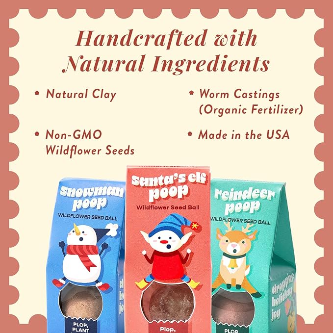 Modern Sprout Wildflower Seed Ball Poop - Easter Basket Essentials - Non-GMO Hand-Rolled Clay Seed Bombs with Wildflower Seeds - Gardening Gift Set for Kids & Adults - (Jingle Plop - Pack of 3)