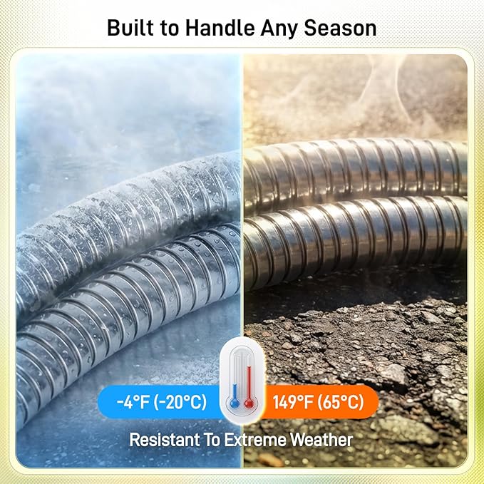 Garden Hose, 100ft 5/8" Stainless Steel Water Hose w/ 10-Mode Spray Nozzle, On/Off Valve, 523 PSI Burst, Anti-Kink, Lightweight All-Weather Flexible, Leakproof 3/4" Brass Male to Female Fittings