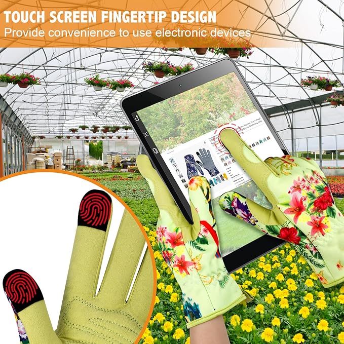 Leather Gardening Gloves for Women Thorn Proof Garden Gloves Touch Screen Working Gloves Gifts,M
