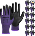 KAYGO Work Gloves for Men and Women,12 Pairs Seamless Knit PU Coated Safety Gloves, with Smooth Grip on Palm and Fingers, Ideal for Light Warehouse, Manufacturing, Gardening, KG11P (XS, Purple)