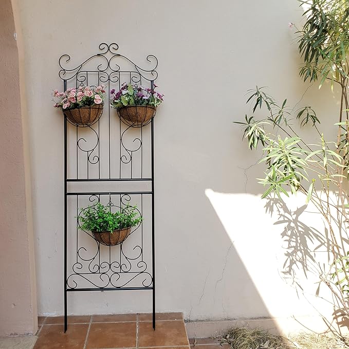 1 Pack 70.8" H x 24.5" W Garden Trellis for Climbing Plants Outdoor Metal Rustproof Roses Trellis Potted Vines Vegetables Flowers Wire Lattices for Ivy Cucumbers Clematis Black