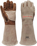 Leather Welding Gloves for Men, Welders Gloves Fireproof and Heat Resistant Mitts for Barbecue, Cooking, Firefighting, Fireplace, Oven, Baking, Stove, Pot Holder, Yark Work Thorn Proof