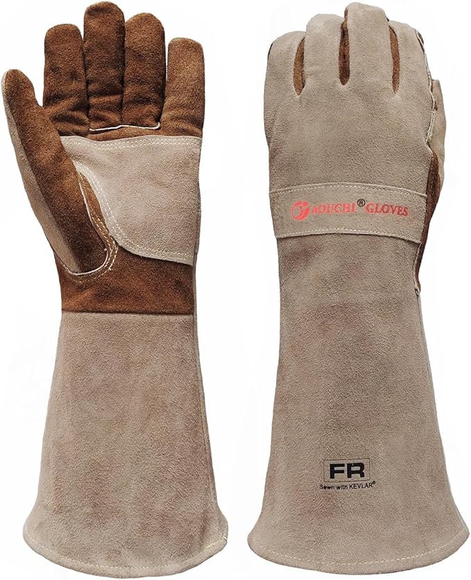 Leather Welding Gloves for Men, Welders Gloves Fireproof and Heat Resistant Mitts for Barbecue, Cooking, Firefighting, Fireplace, Oven, Baking, Stove, Pot Holder, Yark Work Thorn Proof