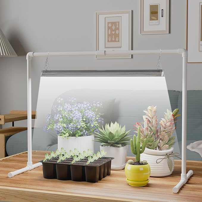 Grow Light for Seed Starting with Stand,Double Tube T5 Grow Lights 1.4Ft,Seed Starter Light Kit,5000K White Full Spectrum Plant Growing Lamp Strips for Indoor Plants,Seeds Starting,Height Adjustable