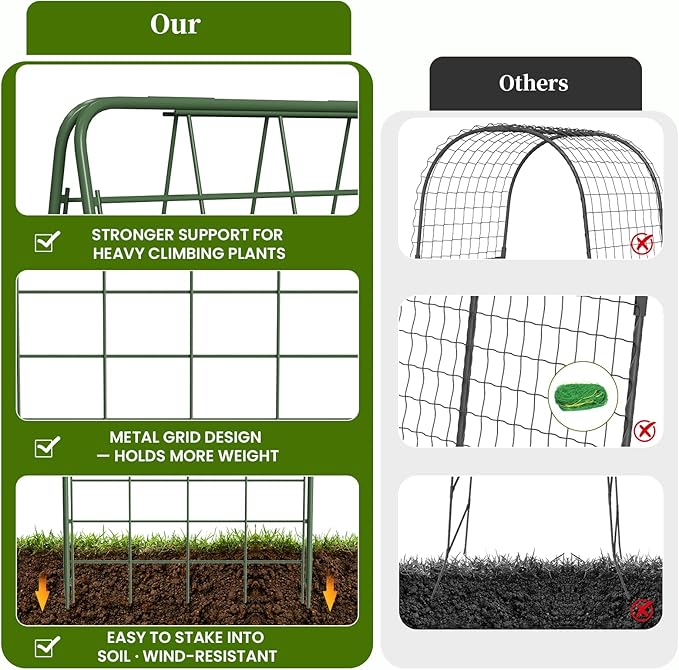 Heavy Duty A-Frame Metal Garden Trellis for Climbing Plants, 50"x17" Inch Tall Plant Support with Clips & Garden Ties for Cucumbers, Squash, Beans & Vines (2)